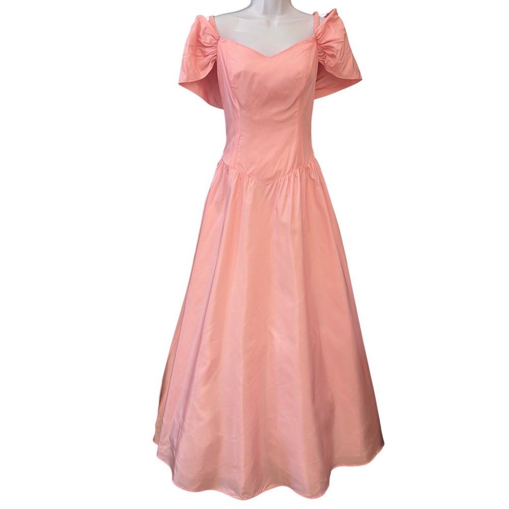 80s ILGWU Pink Taffeta Gown Barbiecore Princesscore Prom Dress Southern Belle